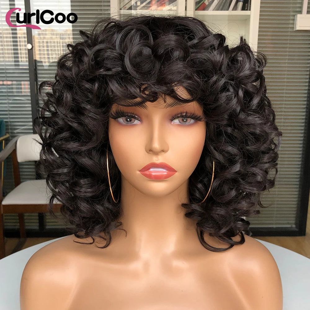 Big Bouncy Fluffy Curly Synthetic Wigs With Bangs - Various Colors Available