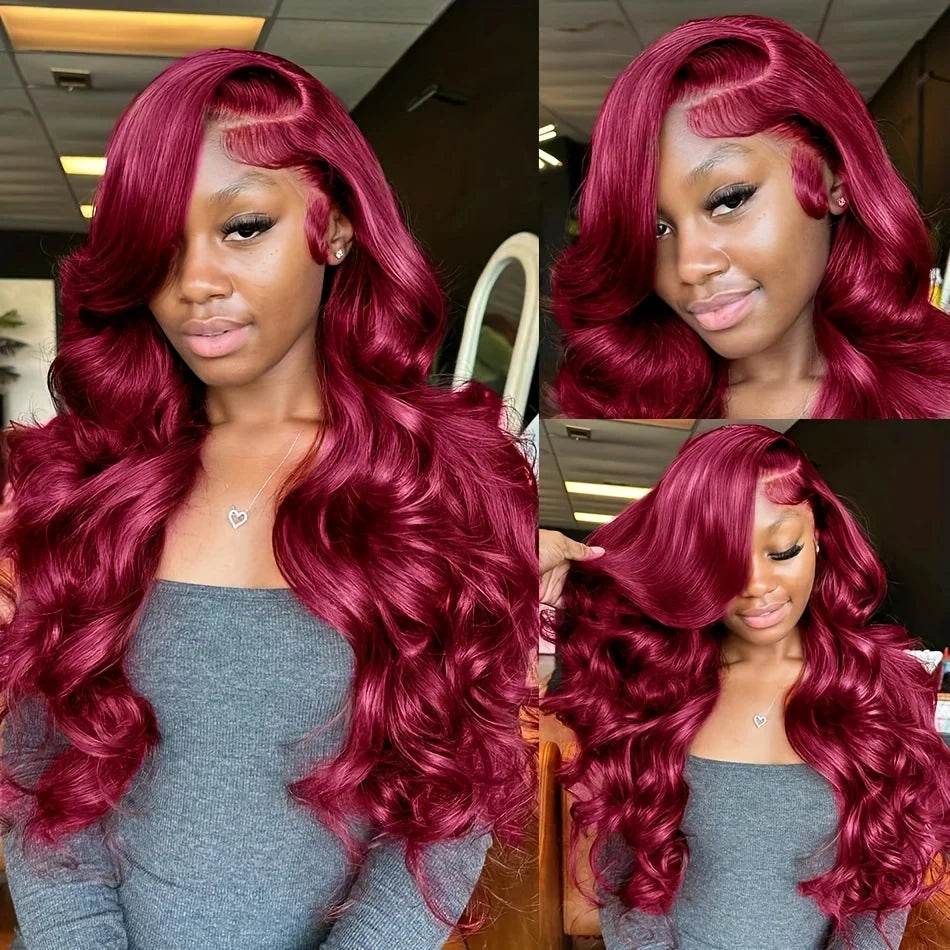 Burgundy Body Wave - Transparent HD Frontal Lace Human Hair Wig