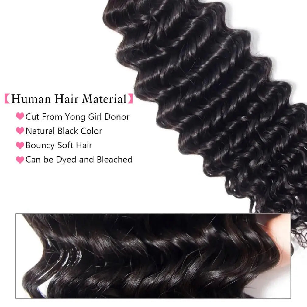 Deep Wave/Wet & Wavy Bundles With 13X4 Lace Frontal  - 100% Human Hair
