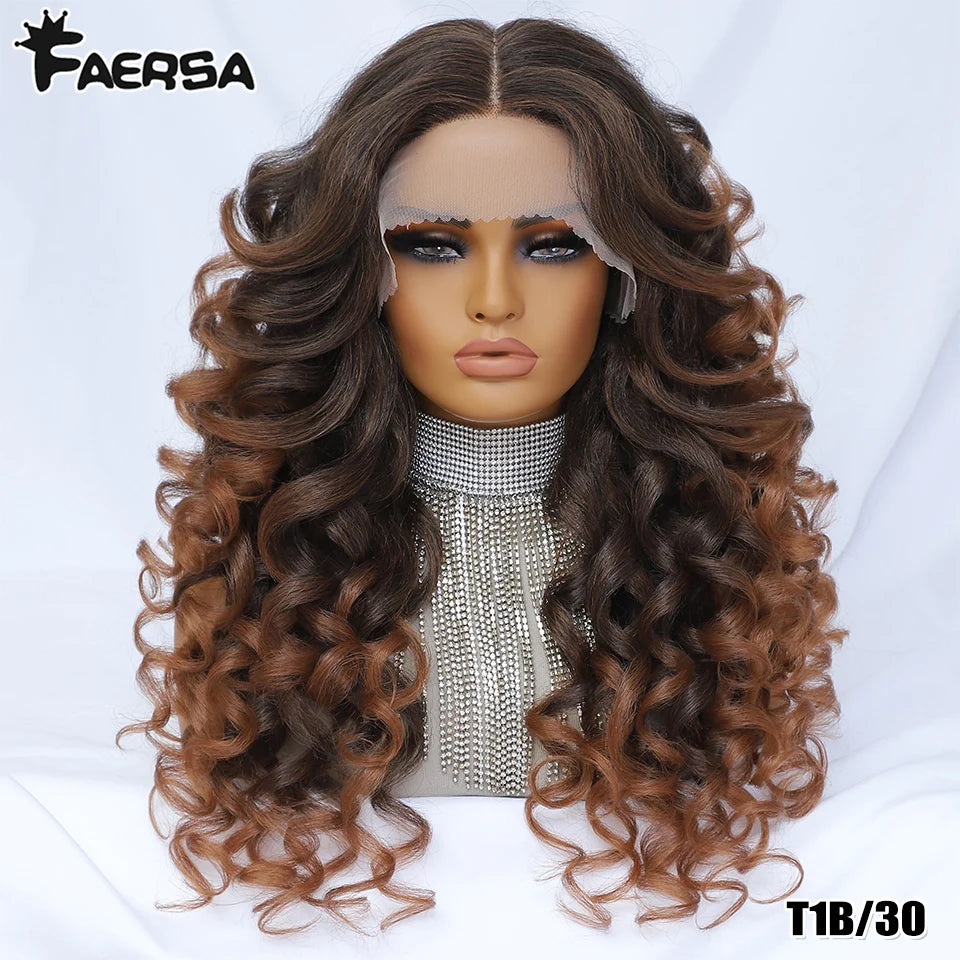 Black Brown Curly Synthetic Lace Front Wigs - Various Colors Available