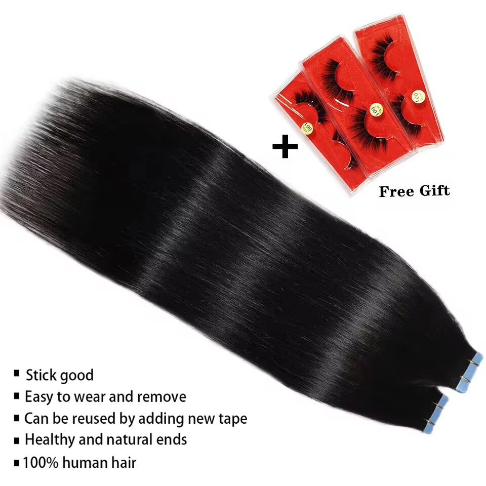 Straight Remy Human Hair Skin Weft Adhesive Tape-Ins