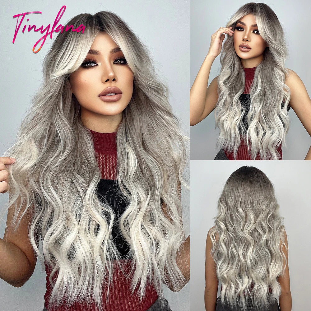 Long Curly Wavy Synthetic Wigs with Bangs