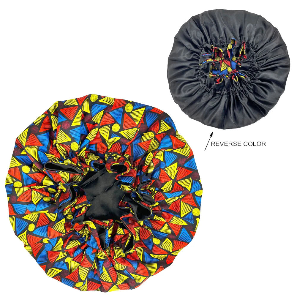 African Pattern Print Satin Bonnets