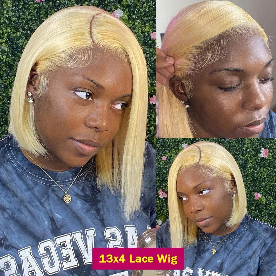 Blonde 613 Short Straight Bob Lace Front Human Hair Wig