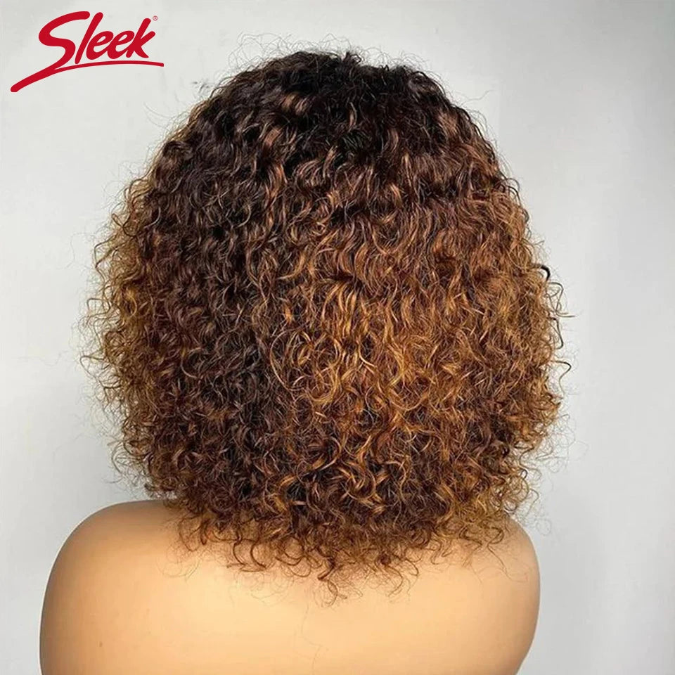 Curly Wave Short Pixie Bob Cut With Bangs Human Hair Glueless Wigs -Various Colors Available