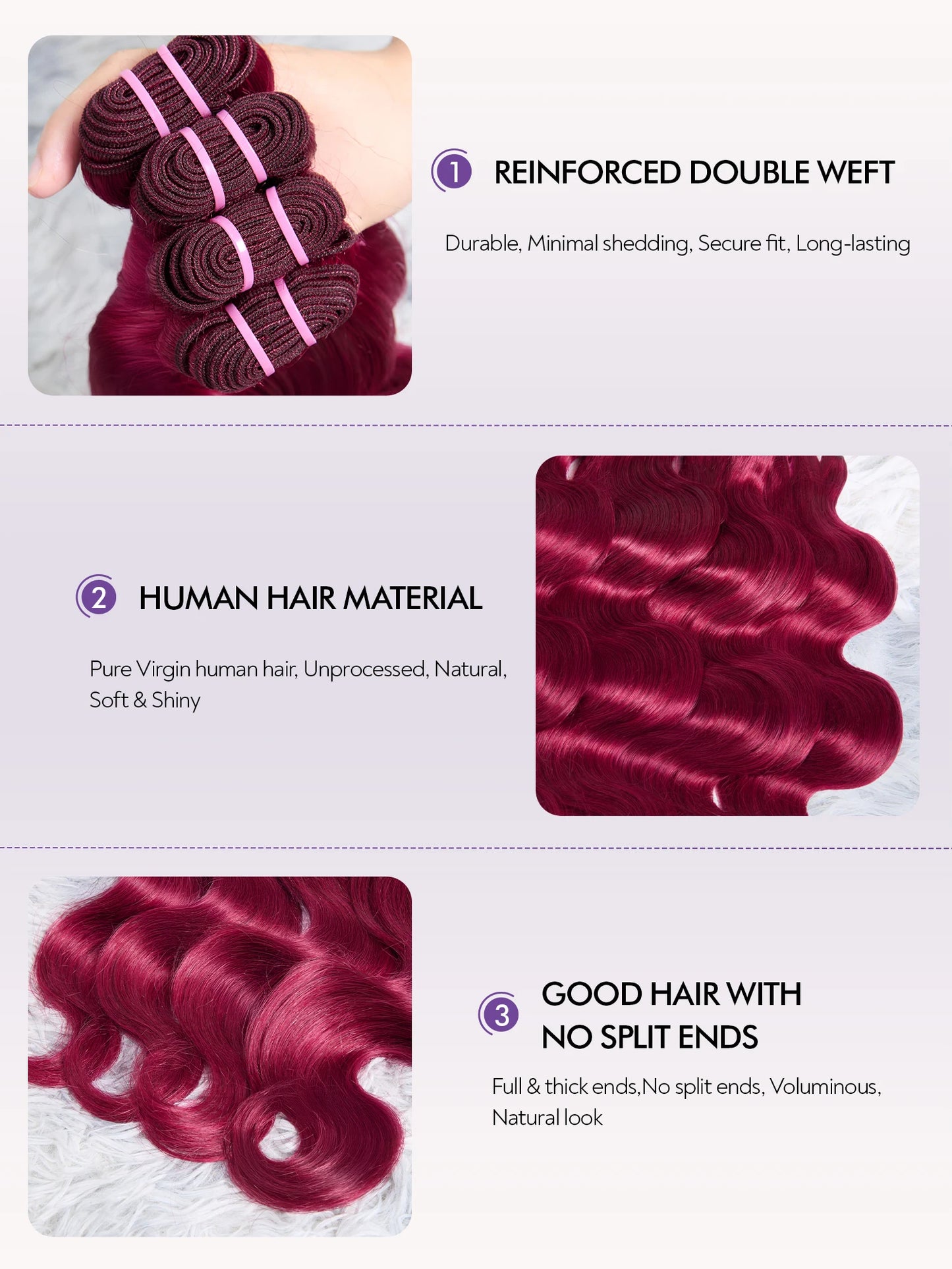 Brazilian Body Wave Human Hair Bundles - Burgundy
