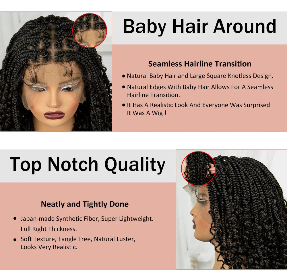 Short Knotless Boho Box Braided Full Lace Wigs - Various Colors Available