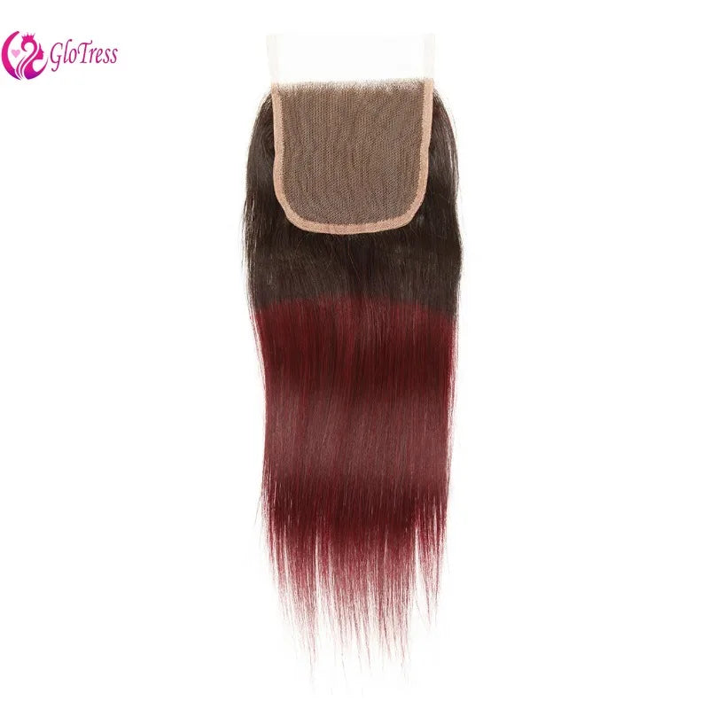 1B/99J (Natural & Burgundy Colors) 4X4 Lace Closure Raw Remy Human Hair With Baby Hair