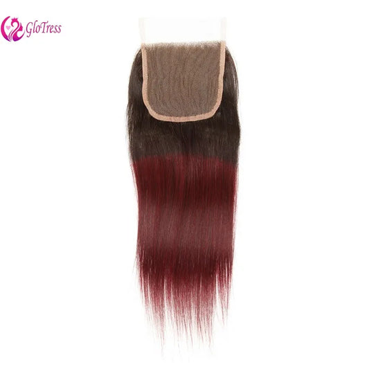 1B/99J (Natural & Burgundy Colors) 4X4 Lace Closure Raw Remy Human Hair With Baby Hair