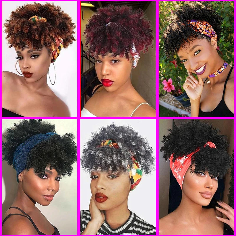 Synthetic Short Kinky Curly Headband Wigs - Various Colors Available