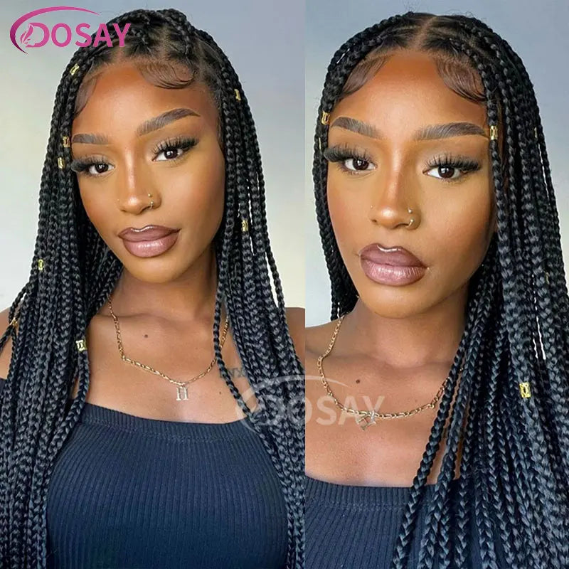 36" Synthetic Lace Front Knotless Box Braided Synthetic Wigs