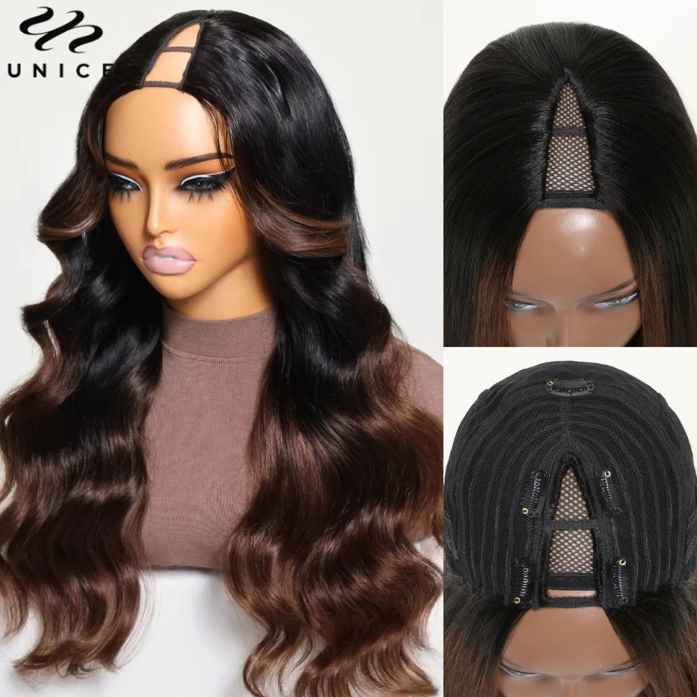 Body Wave Drawstring V Part Human Hair Wig