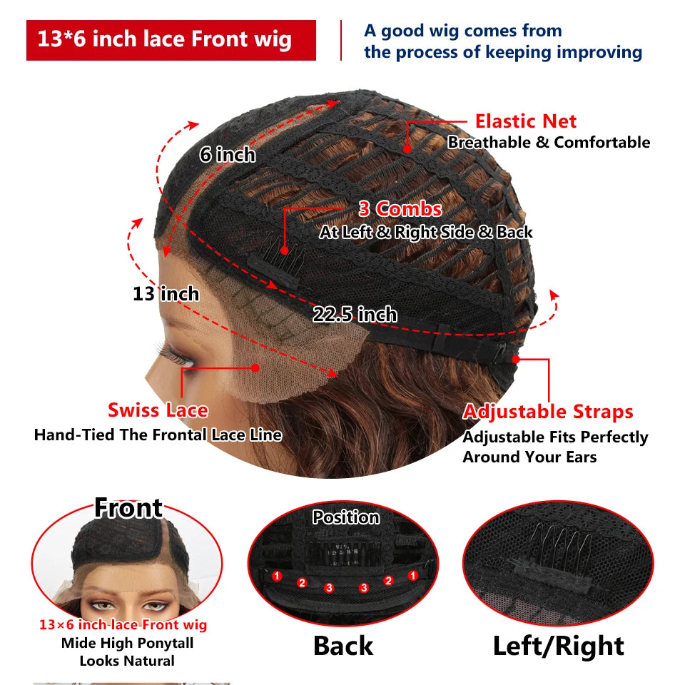 Short Curly Wave Bob Transparent Lace Front Human Hair Wigs - Various Colors Available