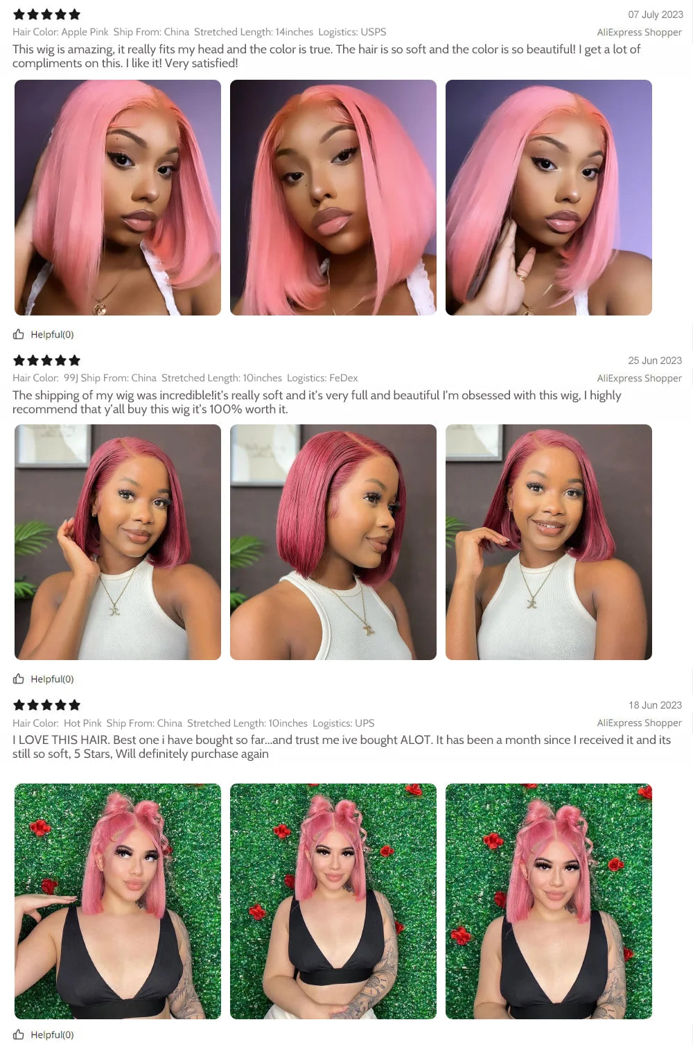 Rose Pink Short Straight Bob Pre Plucked HD Transparent Lace Front Human Hair Wig