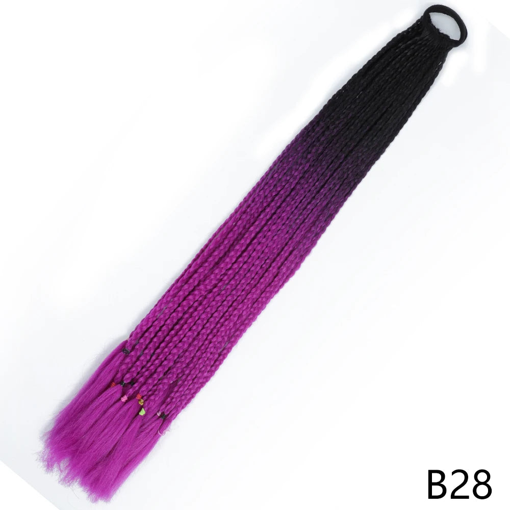 Synthetic Gradient Color Braided Ponytails With Elastic Band