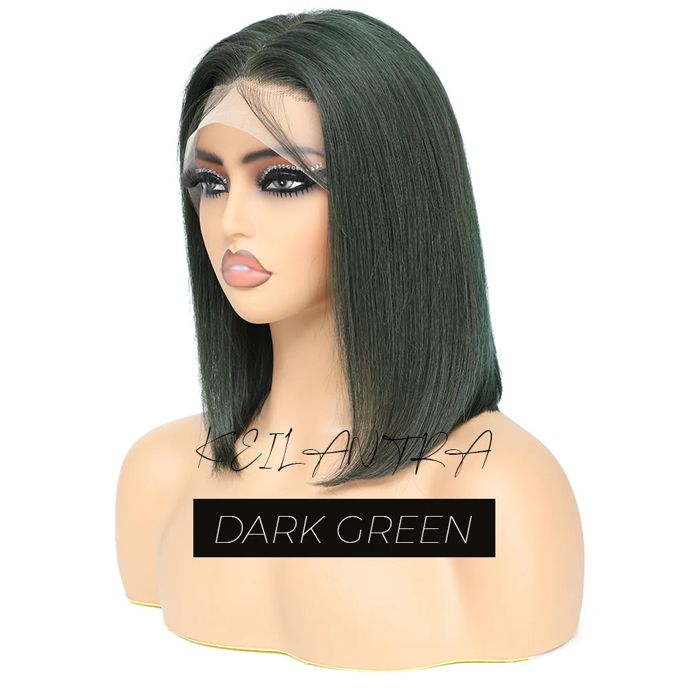 Rose Pink Short Straight Bob Pre Plucked HD Transparent Lace Front Human Hair Wig