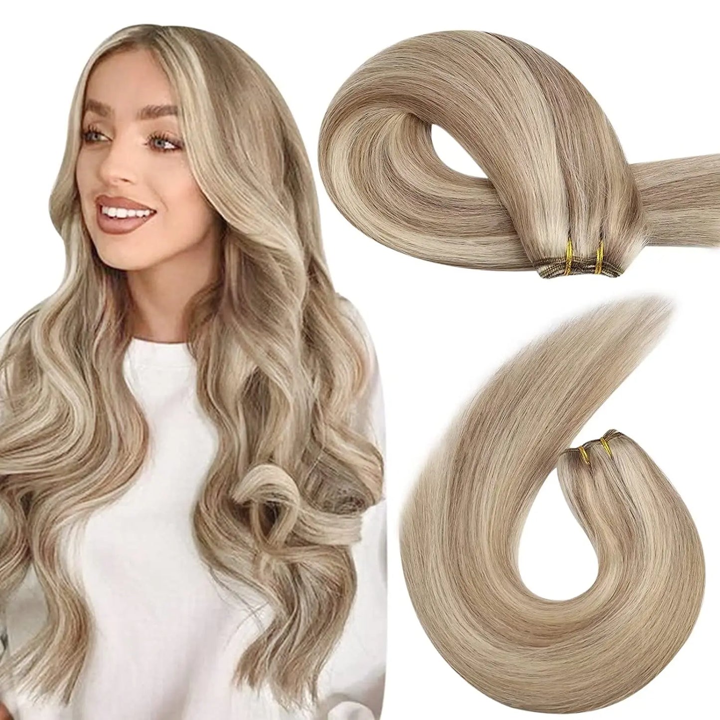 Straight Human Hair Bundles Weave Balayage Hair Pieces