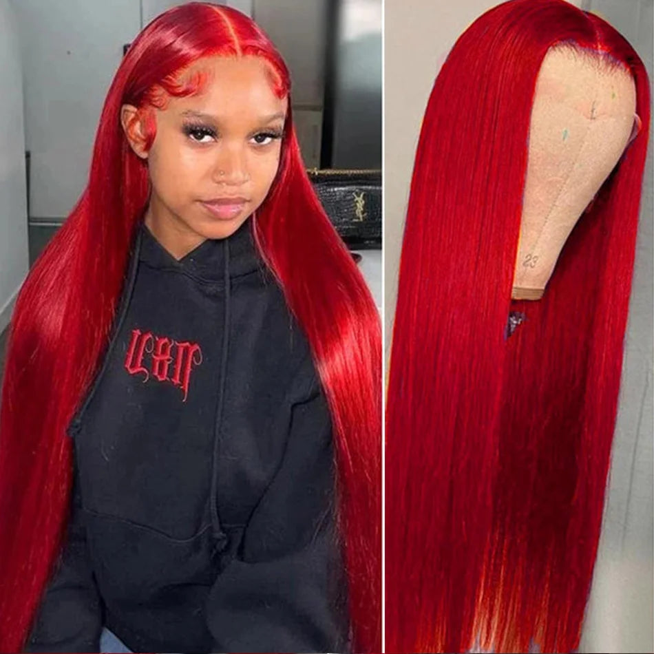 Hot Red Bone Brazilian Straight - Pre Plucked Lace Human Hair Wig