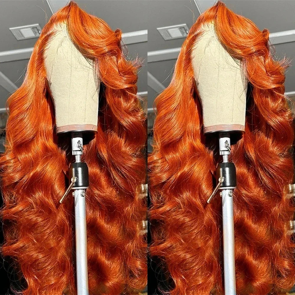 Ginger Orange Color Body Wave 100% Virgin Human Hair Lace Frontal  or HD Transparent Closure With Baby Hairs