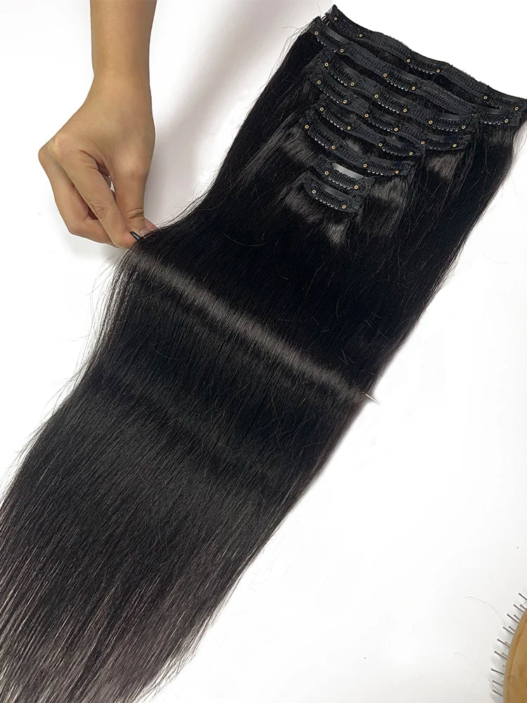 Straight Clip - In Human Hair Extensions, 8pcs Set - Various Colors Available