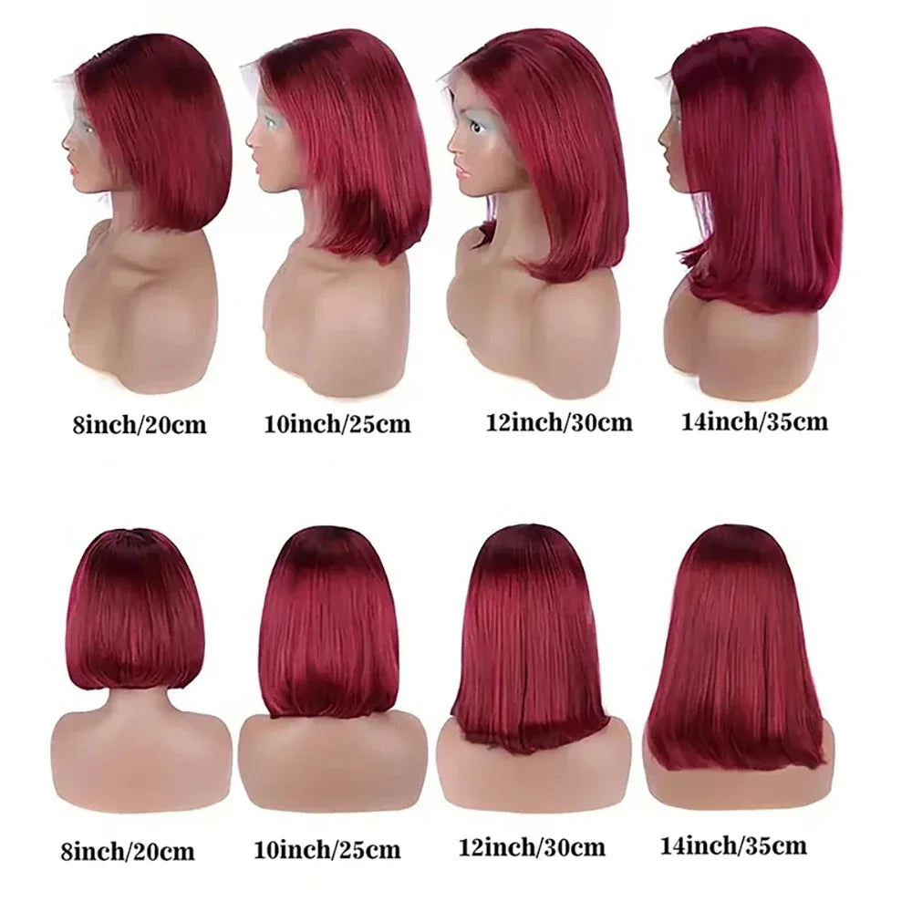 99J Burgundy 13x4 Straight Bob Pre Plucked Pre Cut Transparent Lace Human Hair Glueless Wig