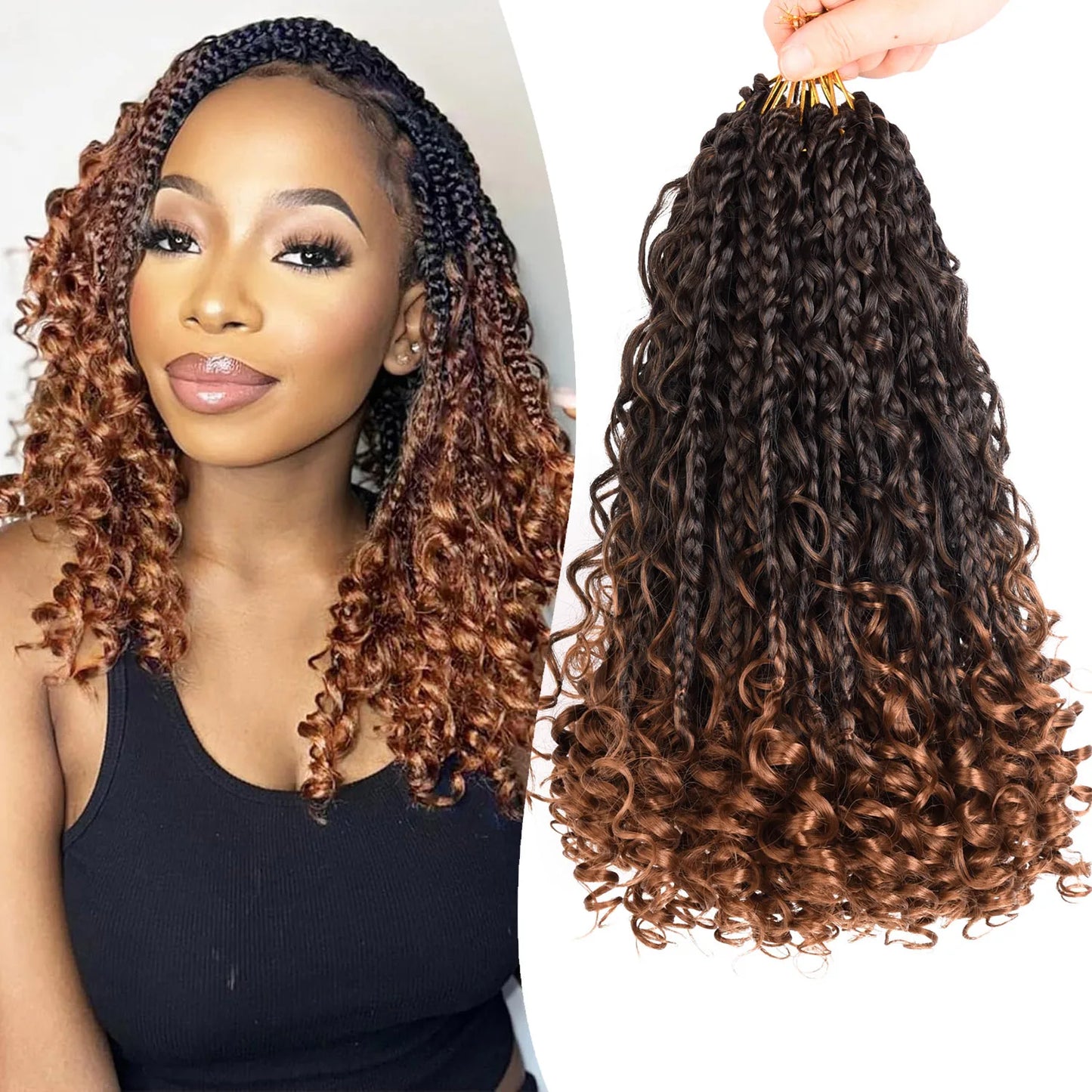 Curly Goddess Box Braids - Crochet Synthetic Hair, 1pc & 8pcs/ Various Colors Available