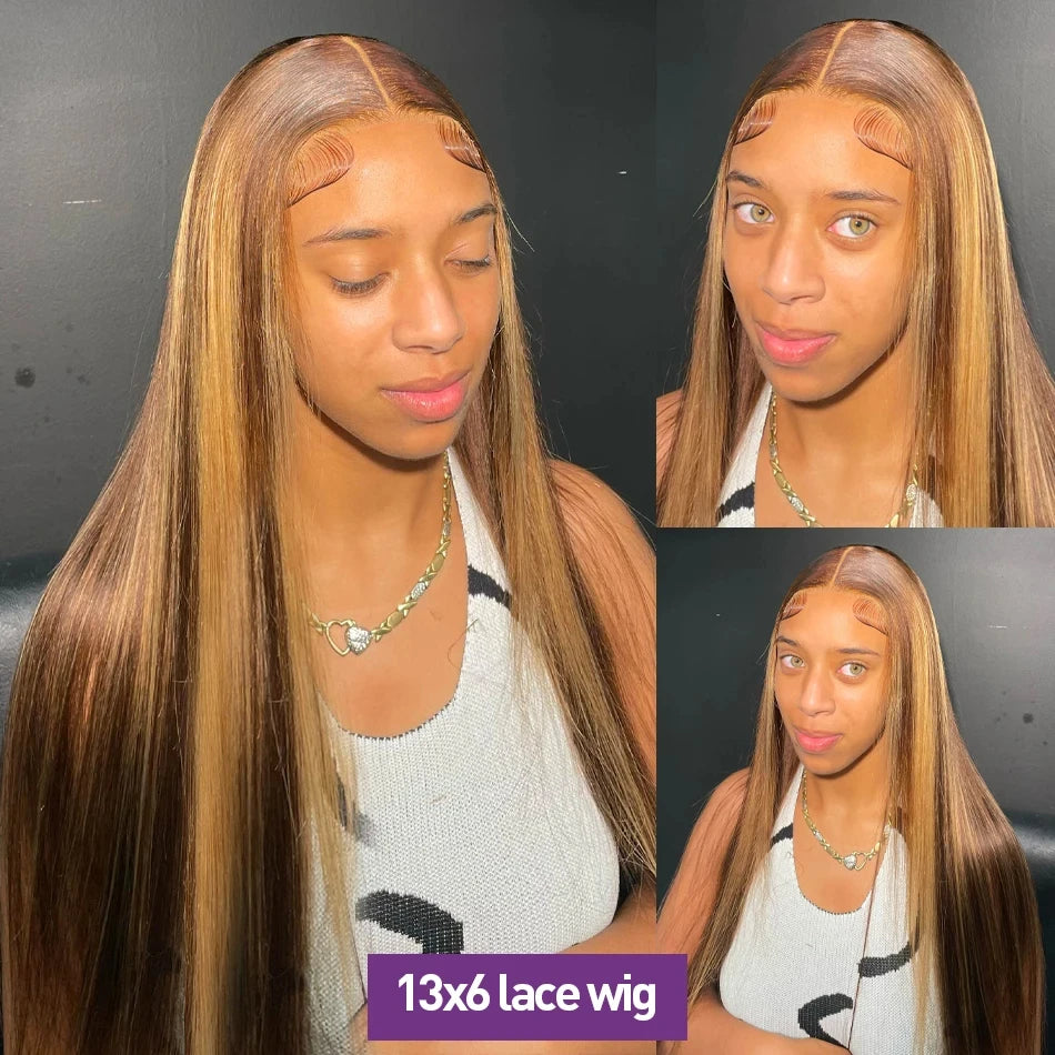 Ombre Highlight Bone Straight - HD Lace Front Human Hair Wig