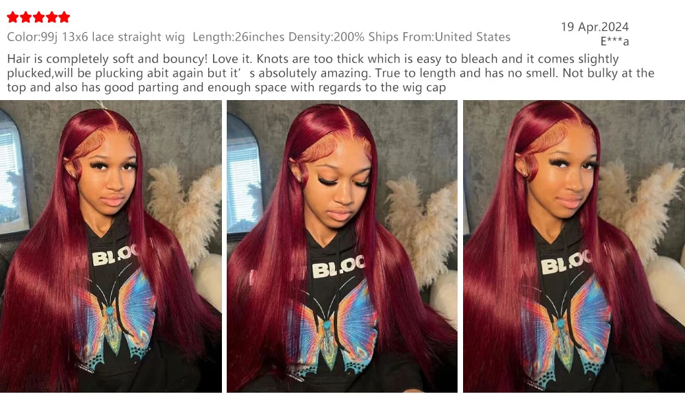 Burgundy Bone Straight - HD Lace Frontal Human Hair Wig