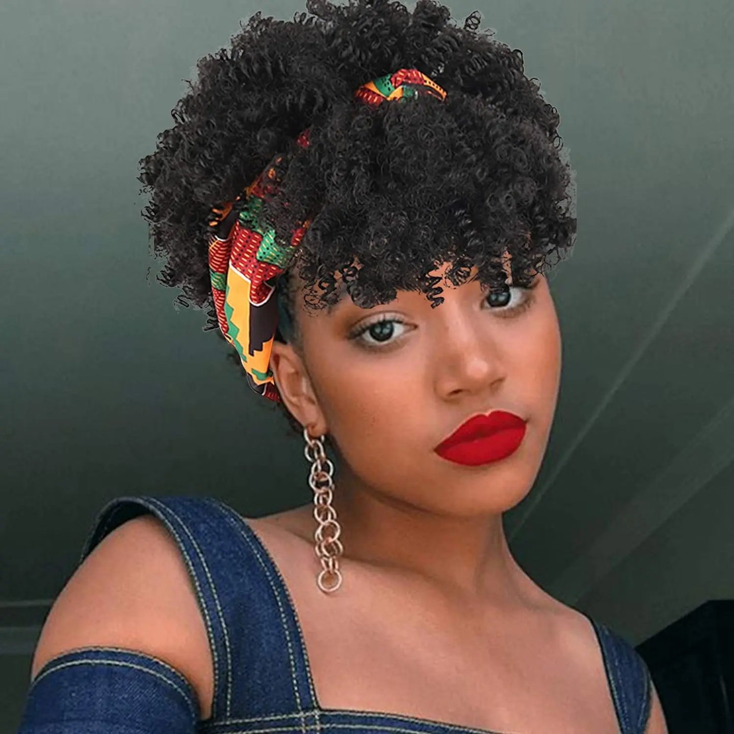 Short Afro Kinky Curly Headband Synthetic Wigs