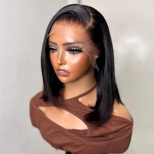 Straight Bob Human Hair Pre Plucked Frontal Lace Glueless Wigs