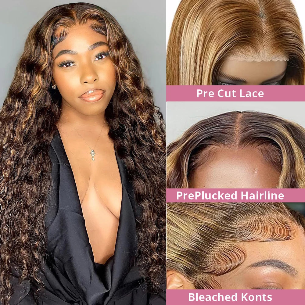 Deep Wave Ombre Highlight - Glueless Lace Frontal Human Hair Ready To Wear Wig