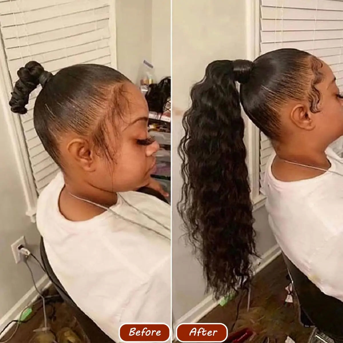 Human Hair Wrap Around Ponytail 10-32 Inches; Available in Straight, Body Wave, Water Wave & Kinky Curly (Natural Color)