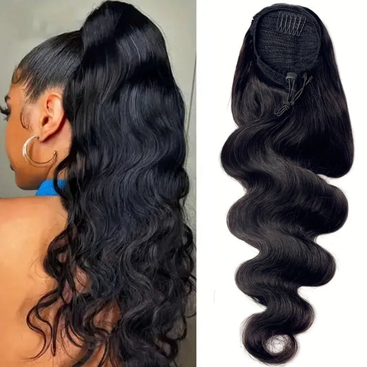 Body Wave Human Hair Drawstring Ponytail - Natural Color