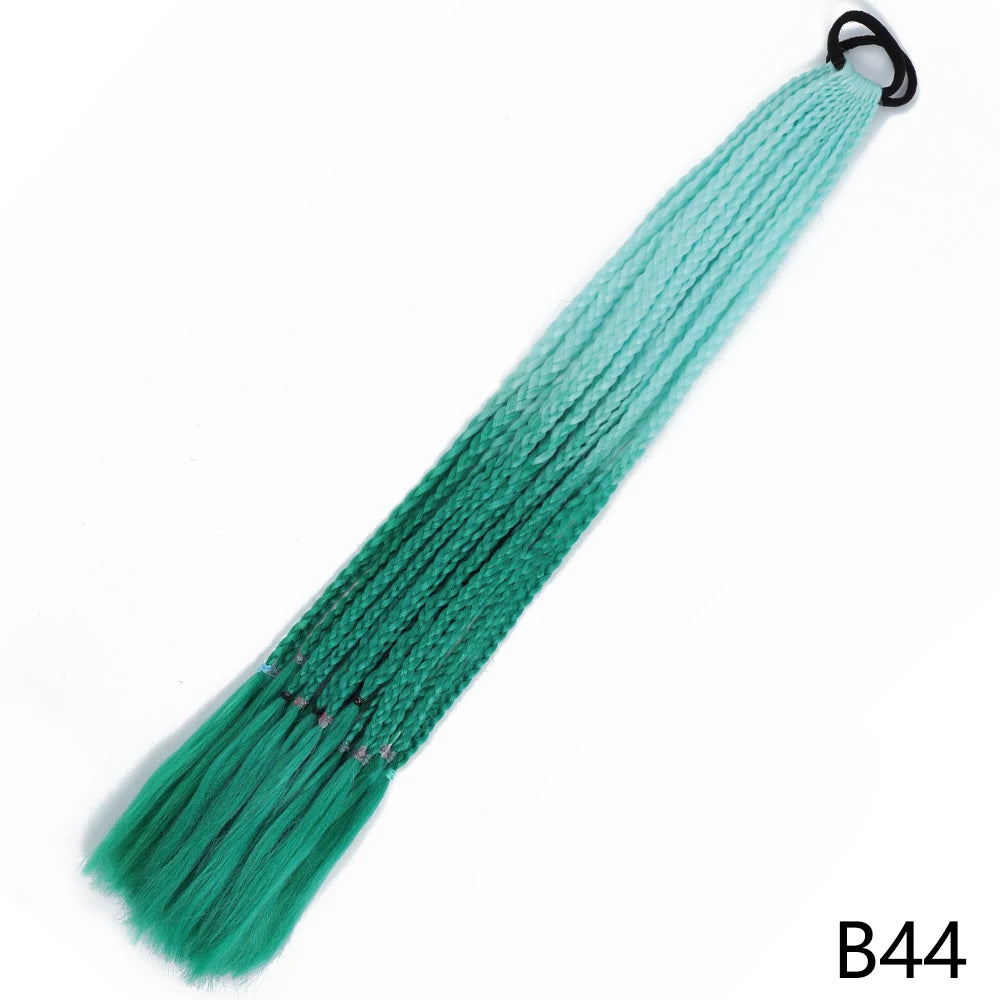 Synthetic Gradient Color Braided Ponytails With Elastic Band