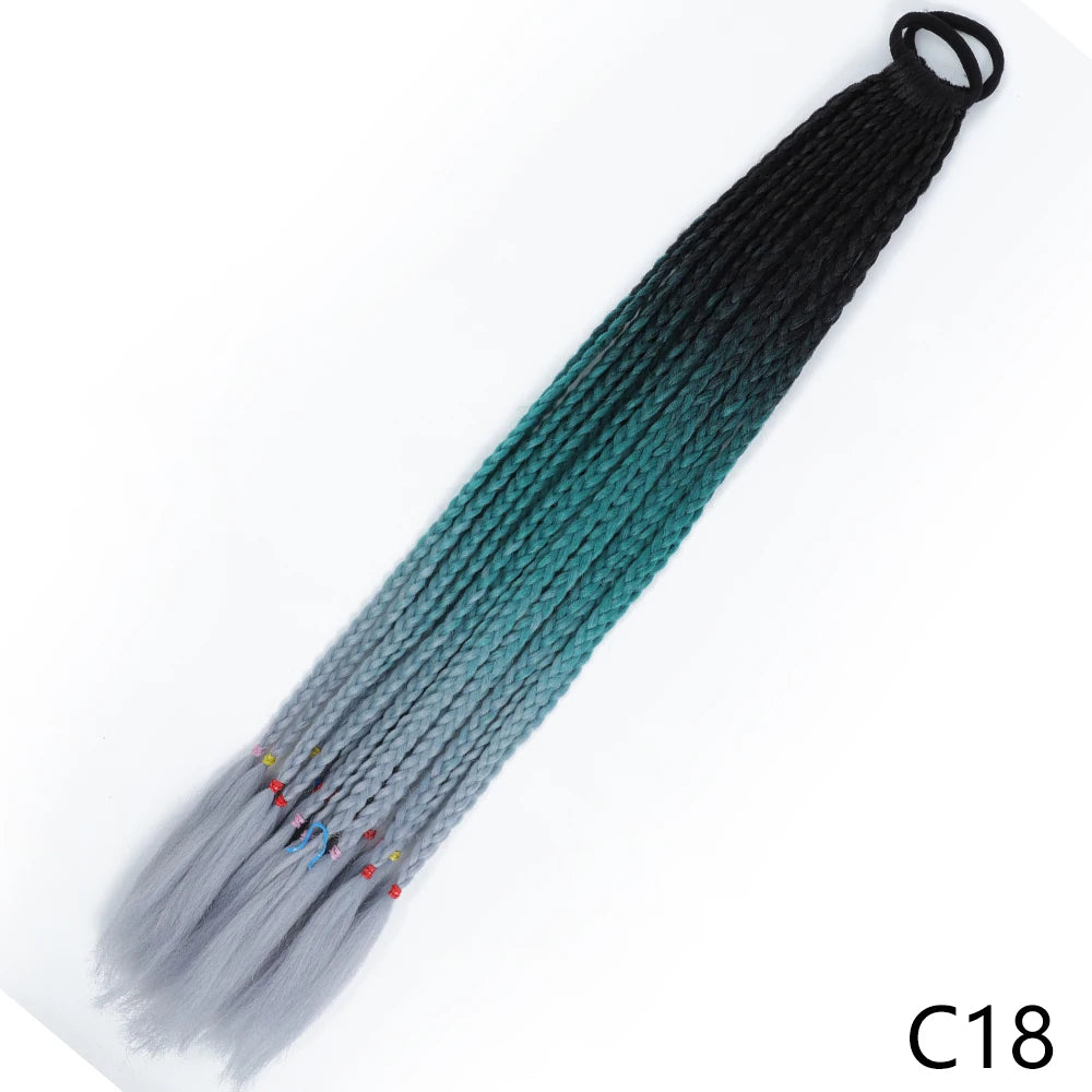Synthetic Gradient Color Braided Ponytails With Elastic Band