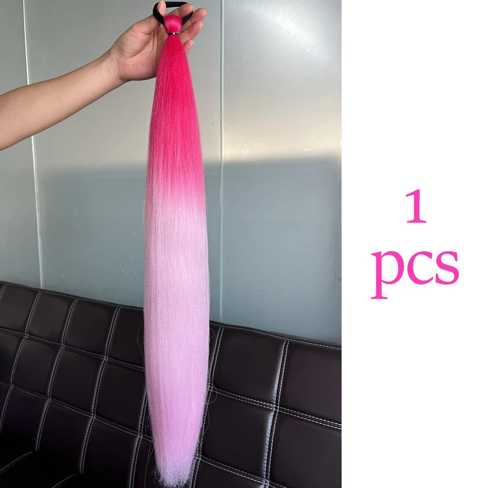 Synthetic Colorful 2Pcs Long Straight Ponytail Hairpiece with Rubber Band