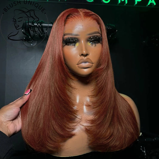 Copper Red Layered Cut Synthetic Lace Front Wig
