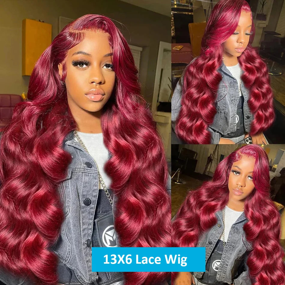 Burgundy Body Wave - HD Transparent Lace Front Human Hair Wig