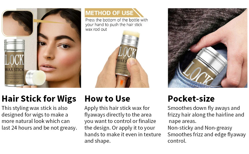 LOCKMIO Hair Styling Wax Stick; Long Lasting Hold Pomade