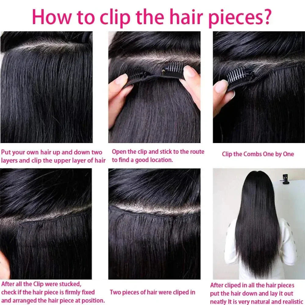 Brazilian Deep Wave 100% Human Hair Clip Ins Natural Black Color