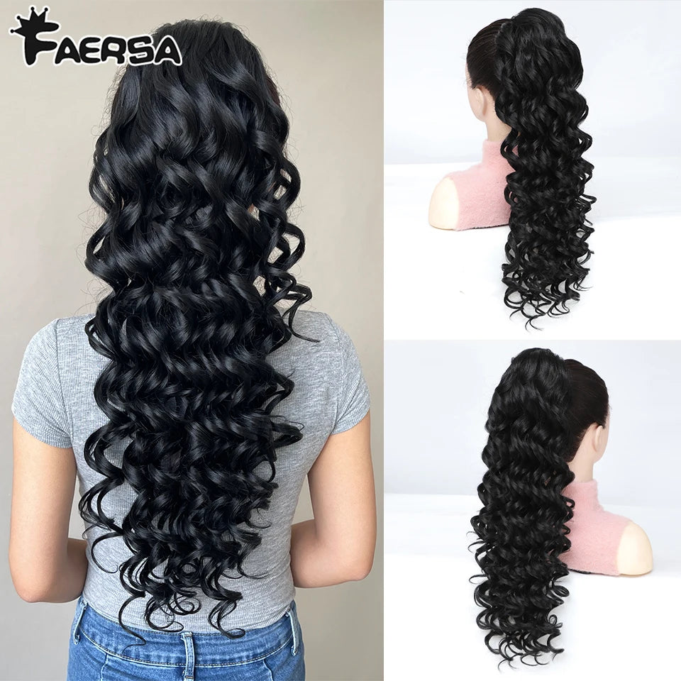 24inch Synthetic Drawstring Curly Ponytail With secure Clip