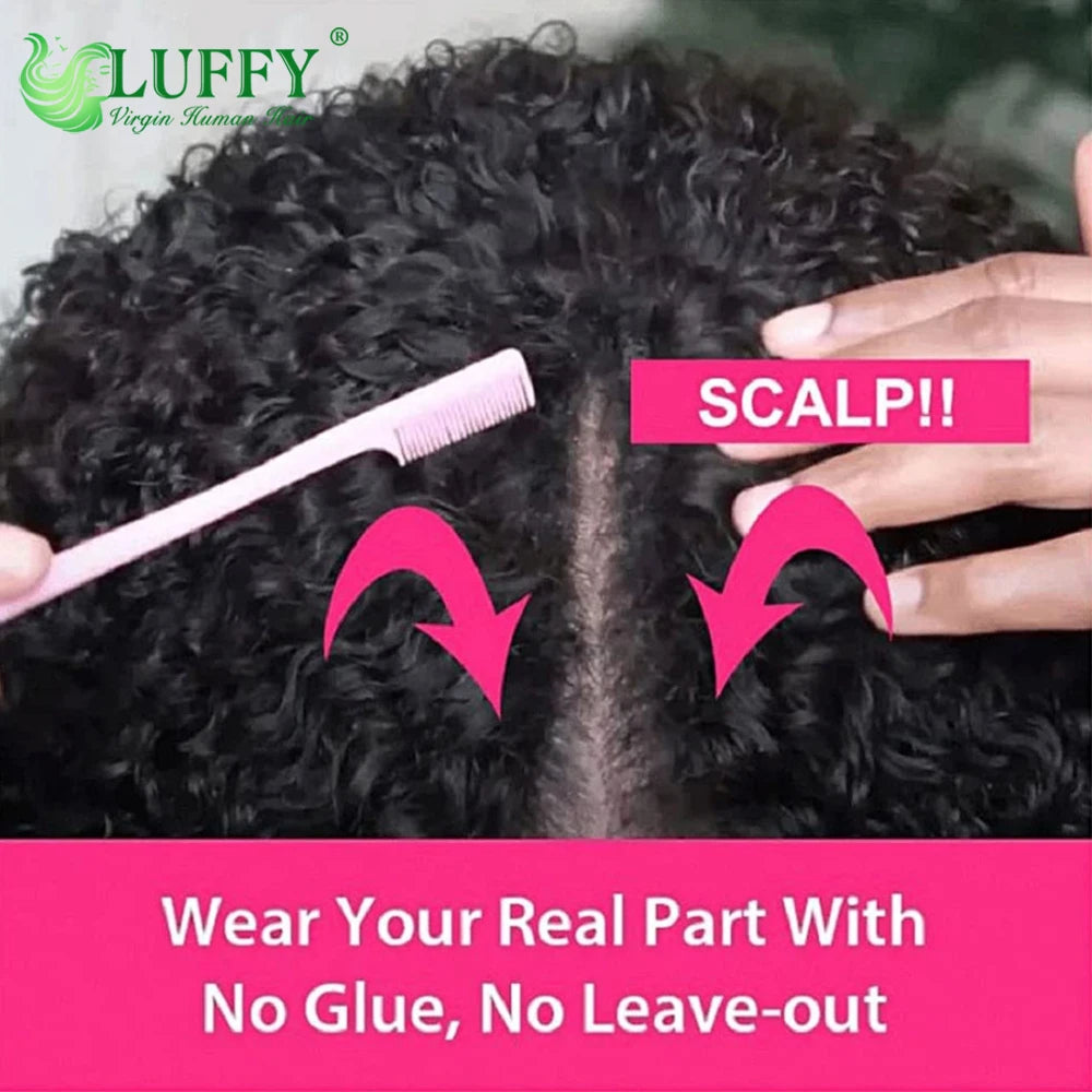Afro Kinky Curly U & V Part Human Hair Wigs