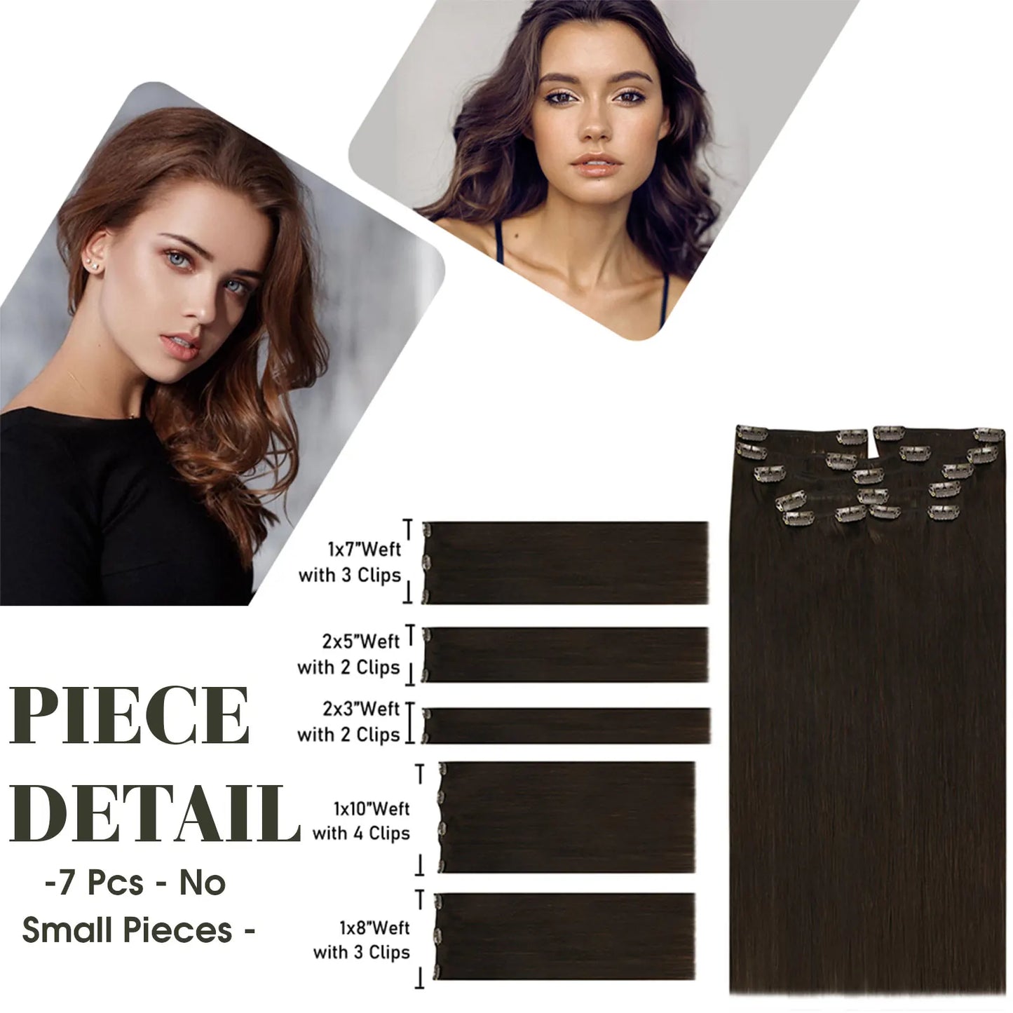 Straight Human Hair Clip-in Extensions, 7Pcs 80 &105g  - Various Colors Available