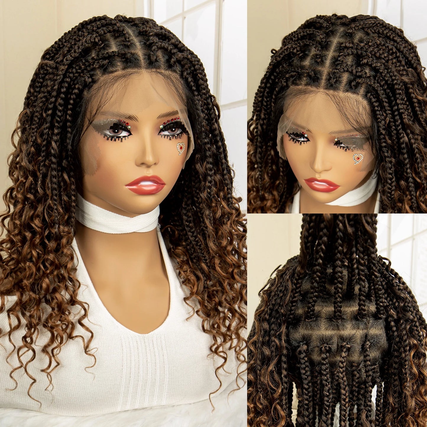 14 Inches Short Box Braided Full Lace Synthetic Boho Wigs  - Various Colors Available