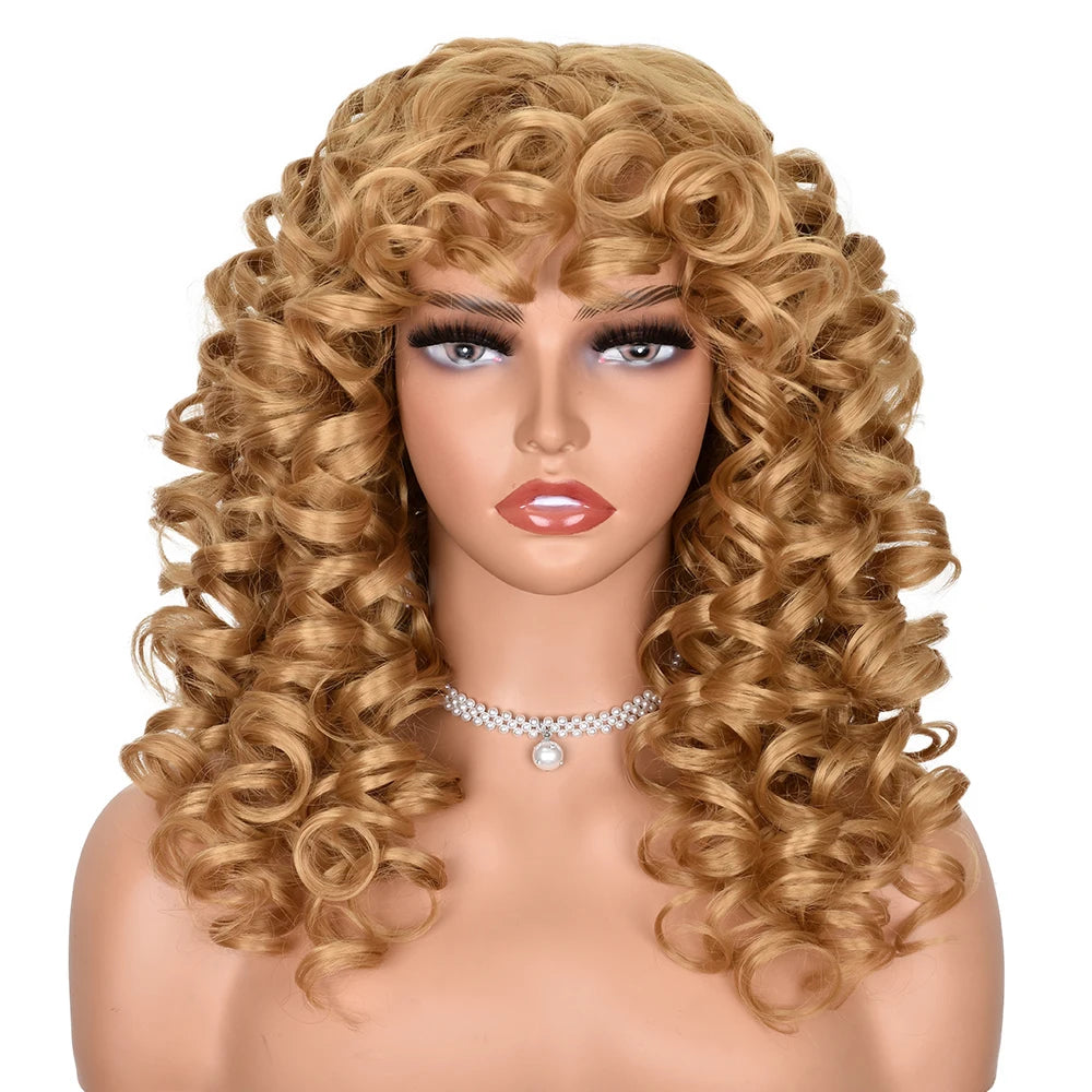 Curly Synthetic Wig with Bangs - Various Color Available