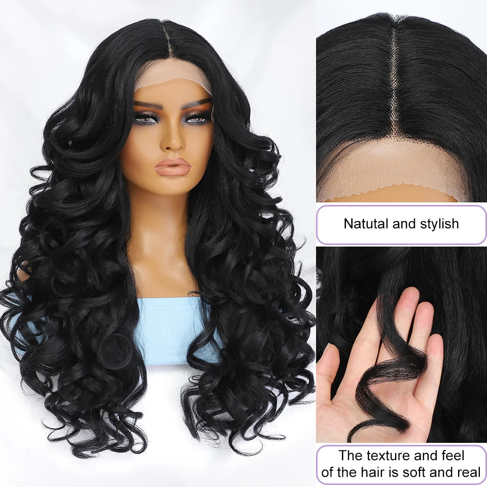 Black Brown Curly Synthetic Lace Front Wigs - Various Colors Available