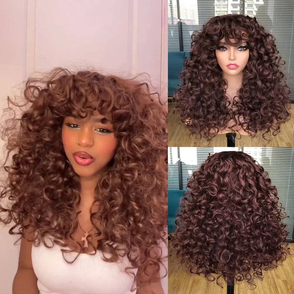 Curly Synthetic Wig with Bangs - Various Color Available