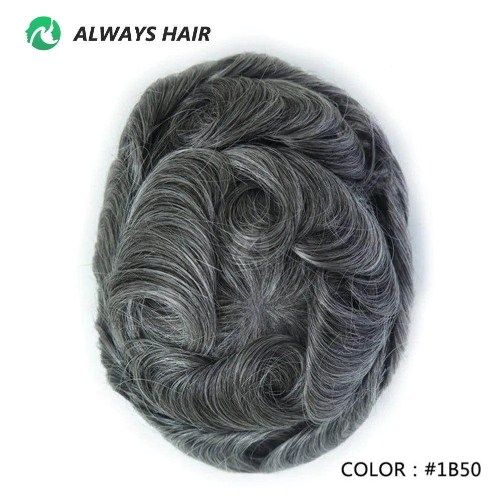 0.12-0.14mm PU Toupee Human Hair Men's Capillary Prothesis 130% Density - Various Colors Available