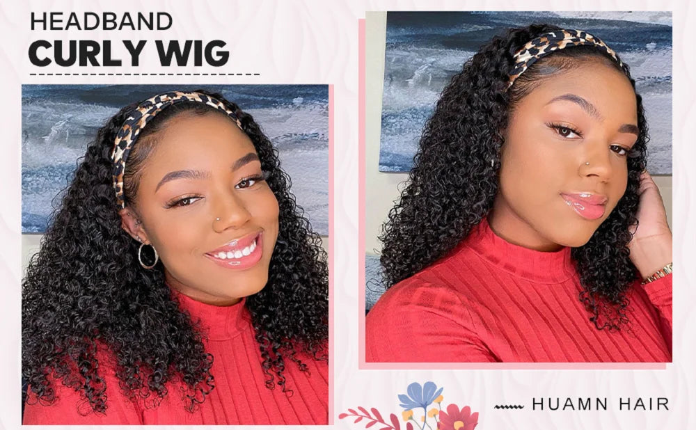 Kinky Curly Headband Human Hair Wigs