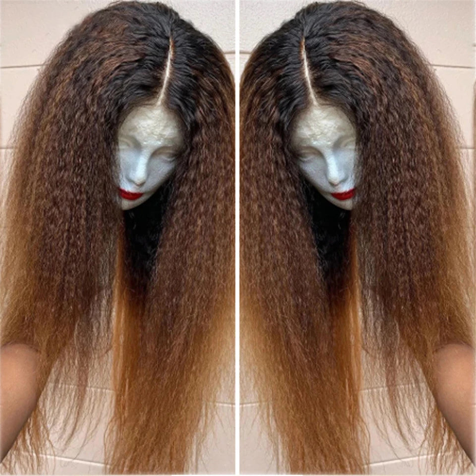 Soft Synthetic Yaki Straight Preplucked Baby Hair Lace Front Wig